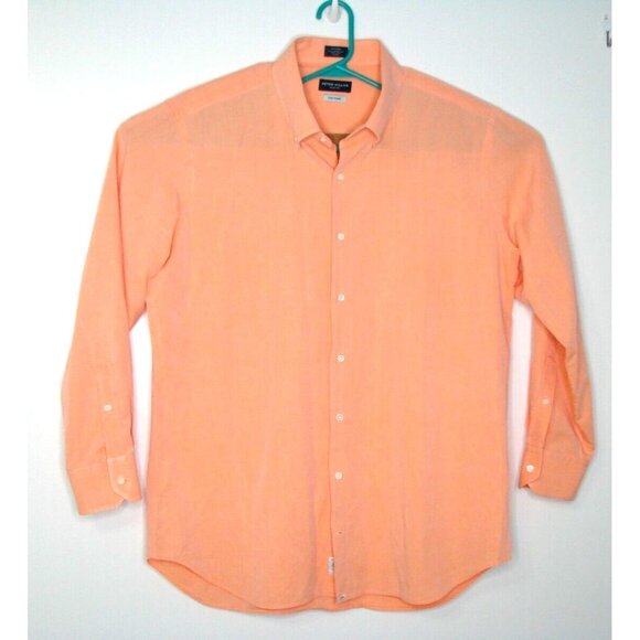 Peter Millar Mens XL Perfect Pinpoint Dress Shirt Peach Button Down Long Sleeve - Picture 1 of 8